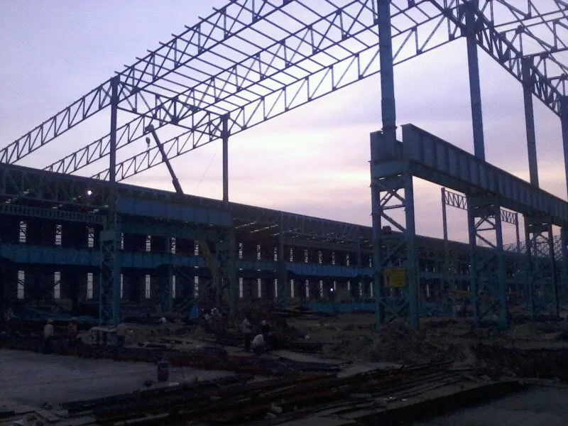 Steel roof structure under construction